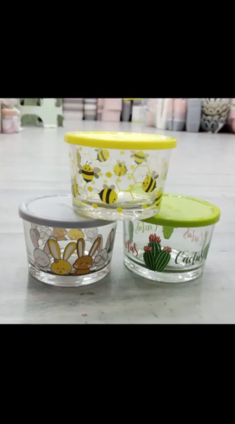 3 PCs Glass Raita Chatni Bowl with Cap (190 Ml) 3 PCs Glass Raita Chatni Bowl with Cap