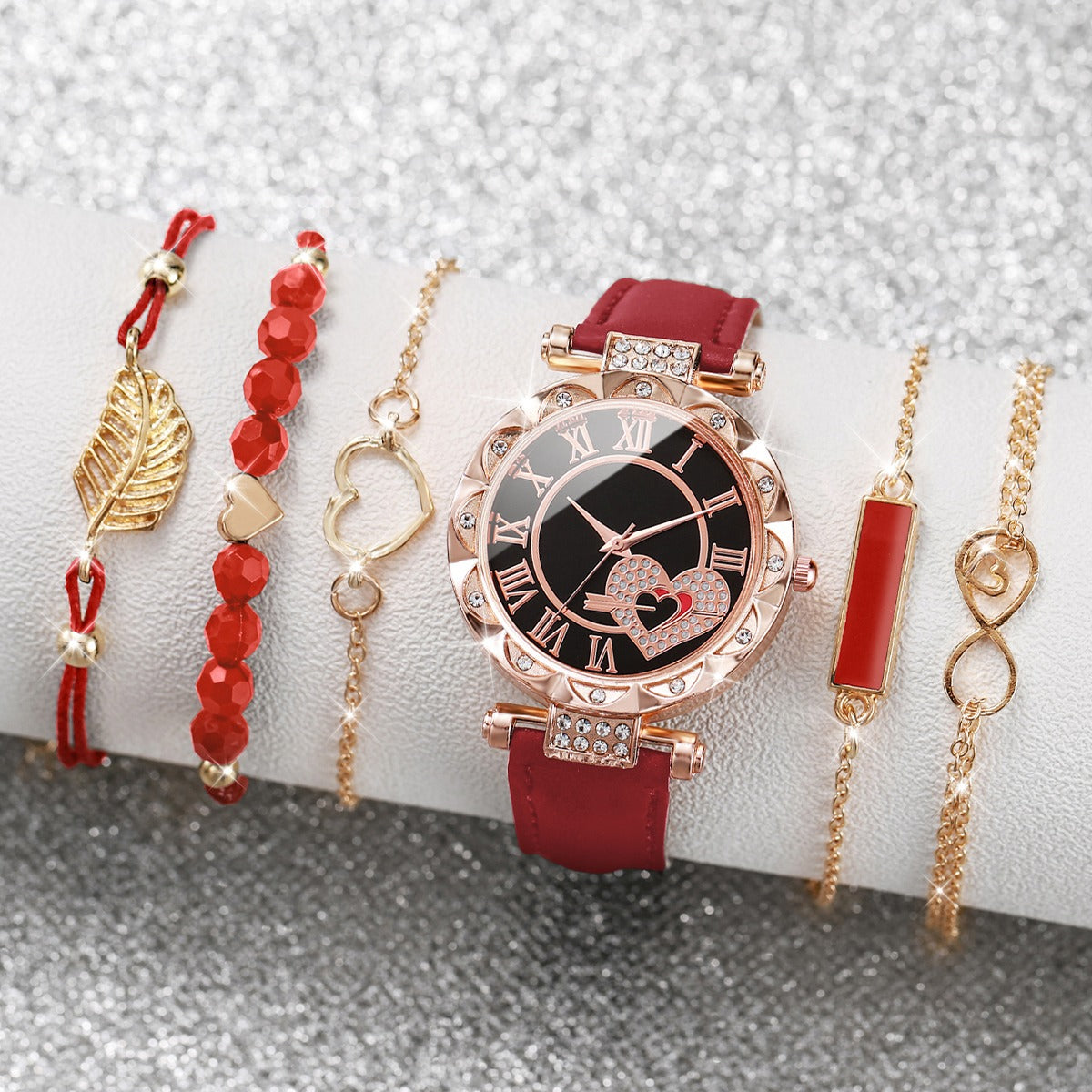 6PCS/Set Women's Watch Fashion Roma Heart