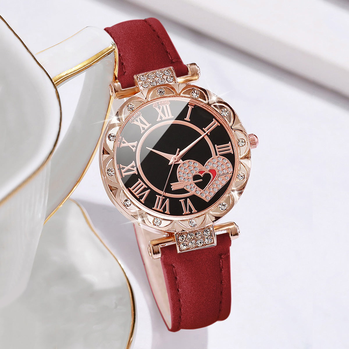6PCS/Set Women's Watch Fashion Roma Heart