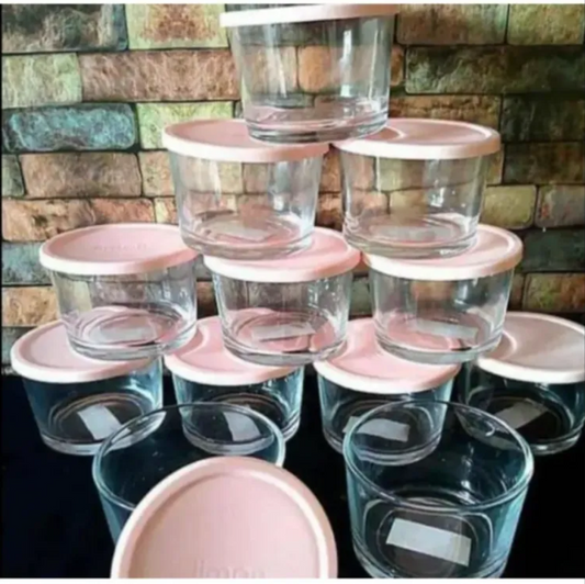 3 PCs Glass Raita Chatni Bowl with Cap (190 Ml) 3 PCs Glass Raita Chatni Bowl with Cap