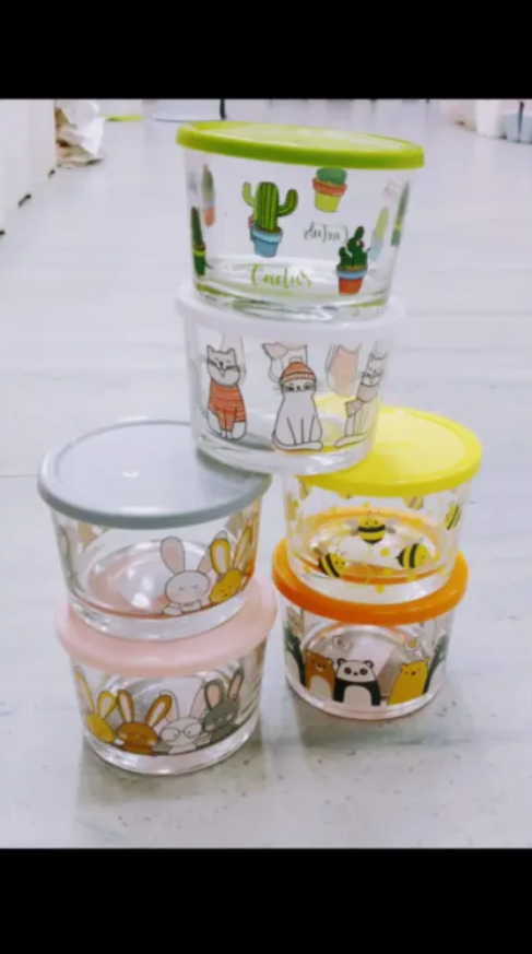 3 PCs Glass Raita Chatni Bowl with Cap (190 Ml) 3 PCs Glass Raita Chatni Bowl with Cap