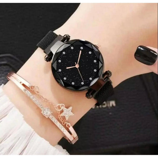 Stainless Steel Magnet Strap Led Digital Watch For Girls