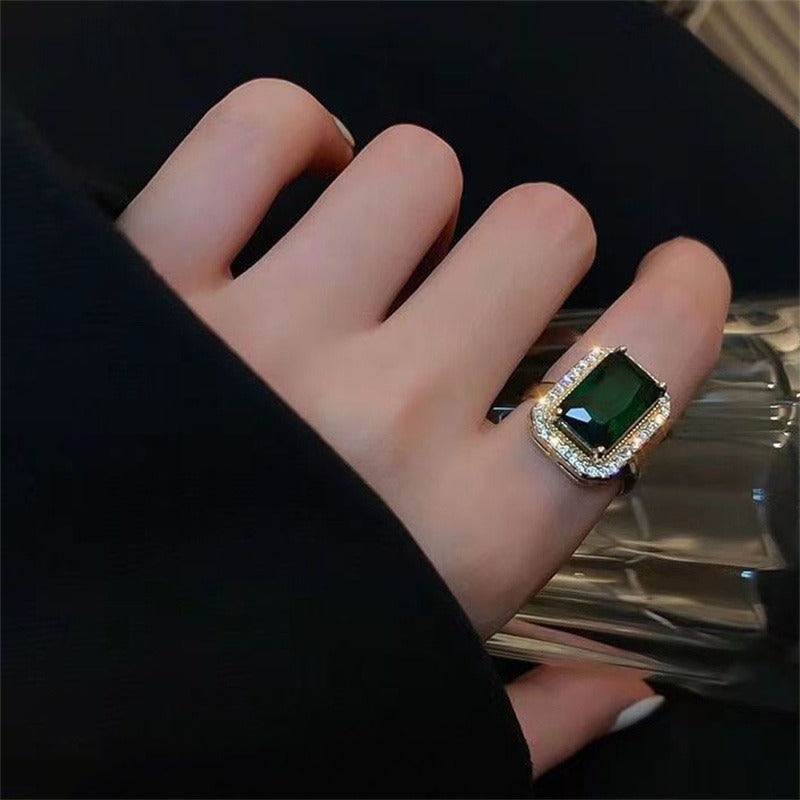 3Pcs Emerald Crystal Titanium Steel Necklace Earring High-end Design Jewelry Set